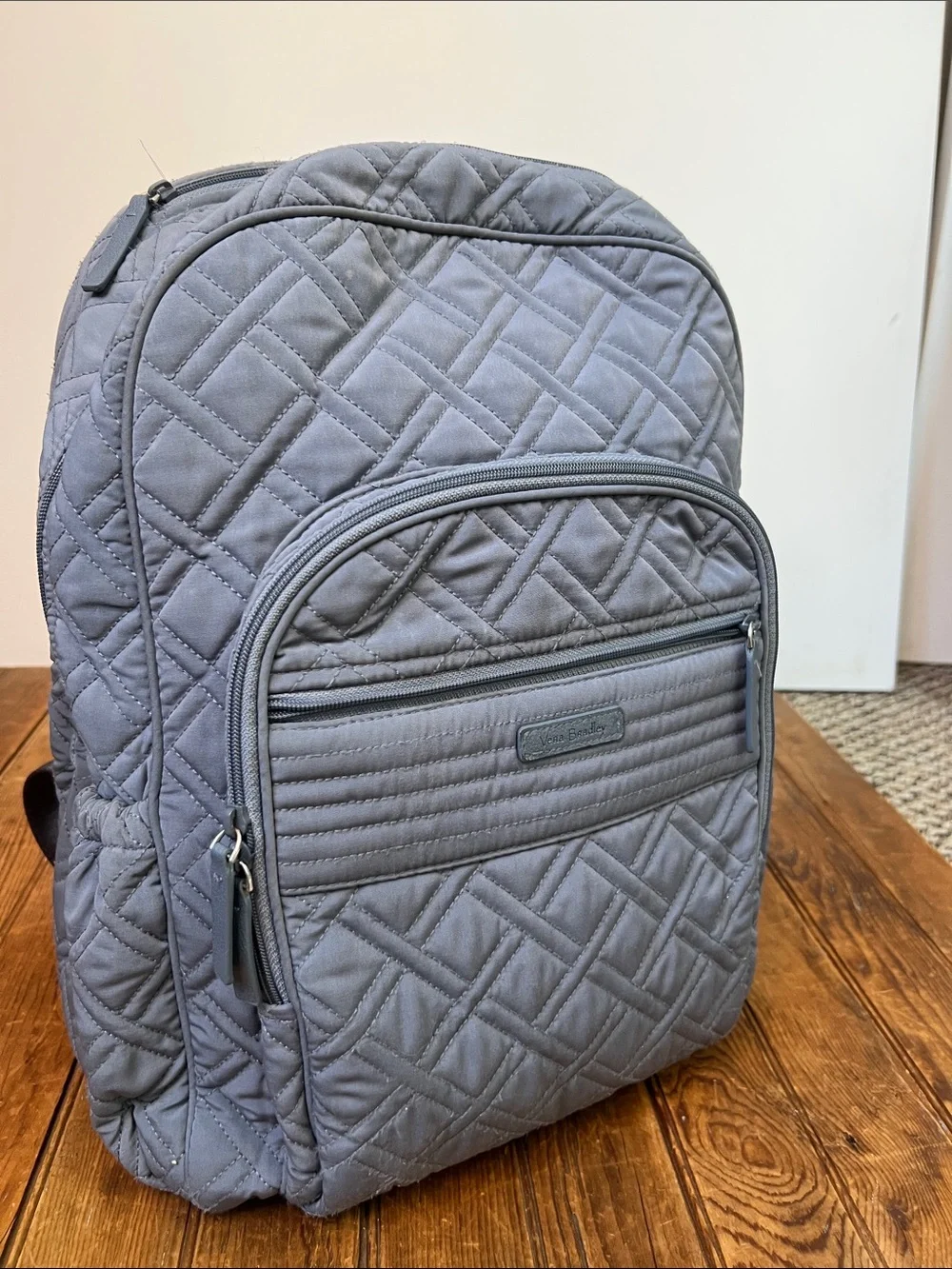 Vera Bradley Quilted Gray Backpack - Microfiber large Everyday Travel Pack